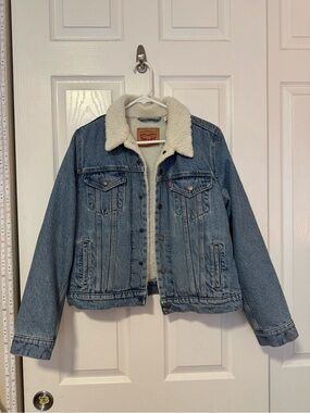 Levi's Blue Denim Sherpa Jacket with Cream Collar